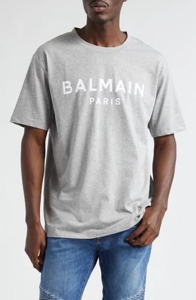 Balmain Organic Cotton Logo Graphic T-shirt In Mottled Grey/ White