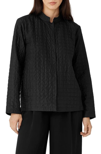 Eileen Fisher Quilted Silk Jacket In Black