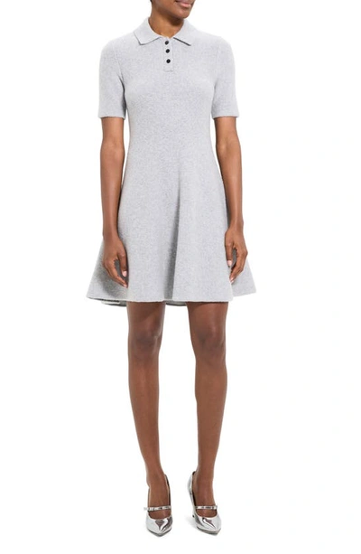 Theory Felted Wool And Cashmere Mini Polo Dress In Light Heather Grey