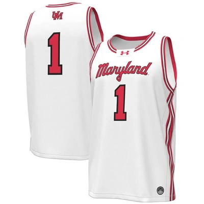 Under Armour #1 White Maryland Terrapins Throwback Replica Basketball Jersey