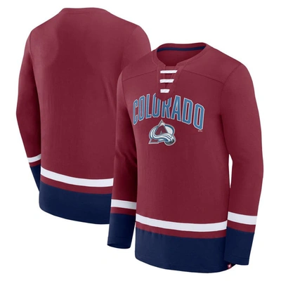 Fanatics Branded Burgundy Colorado Avalanche Back Pass Lace-up Long Sleeve T-shirt