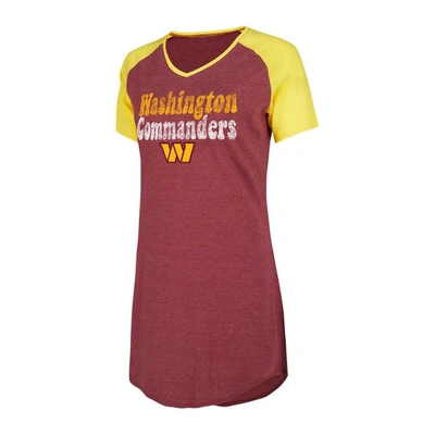 Concepts Sport Women's  Burgundy, Gold Distressed Washington Commanders Raglan V-neck Nightshirt In Burgundy,gold