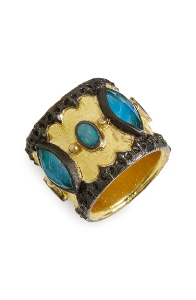 Armenta Old World Midnight Scalloped Cigar Ring With Boulder Opals In Gold
