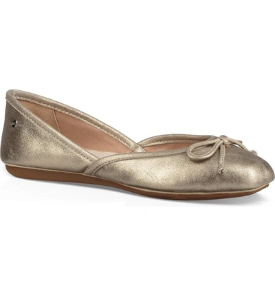 Ugg Lena Flat In Gold Leather