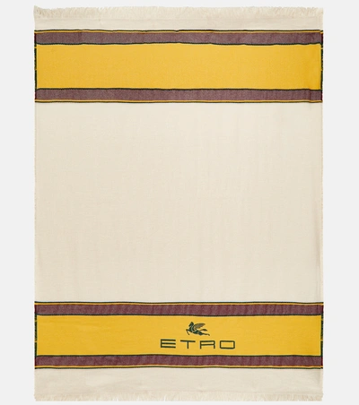 Etro Embroidered Wool And Cashmere Throw In Beige