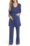 Cosabella Maternity/nursing Pajamas Set In Marine Blue Moon/ Ivory