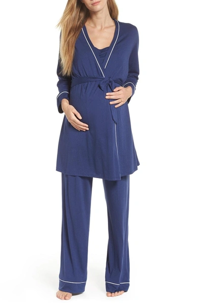 Cosabella Maternity/nursing Pajamas Set In Marine Blue Moon/ Ivory