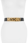 Moschino Logo Plate Leather Belt In Black