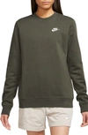 Nike Sportswear Club Fleece Crewneck Sweatshirt In Cargo Khaki/ White