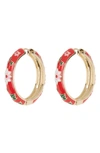 Tasha Floral Enamel Hoop Earrings In Red/ Pink
