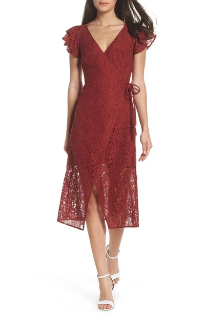 Ali & Jay Lace And Paper Flowers Wrap Midi Dress In Dusty Rose