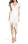Ali & Jay Ruffle Sleeve Wrap Lace Midi Dress In White