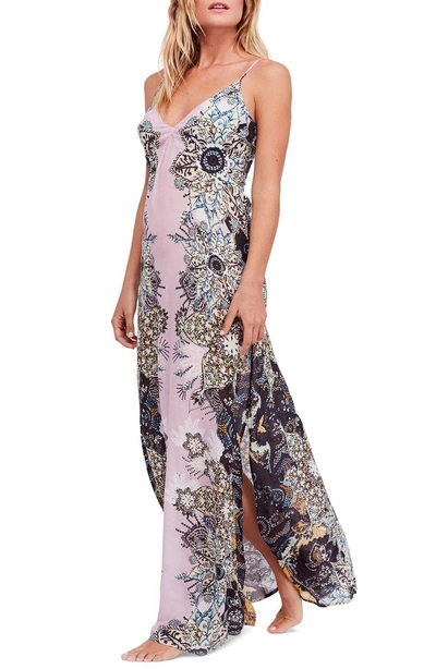 Free People Wildflower Print Maxi Slipdress In Lilac