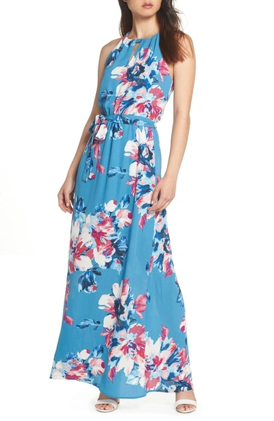 Charles Henry Floral Maxi Dress In Blue Floral