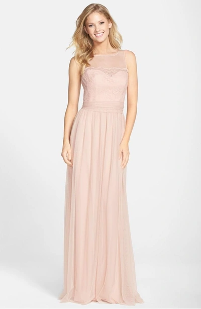 Amsale Lace & Tulle Gown In Blush