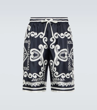 Dolce & Gabbana Bermuda Shorts Navy Silk Joggers In Blue