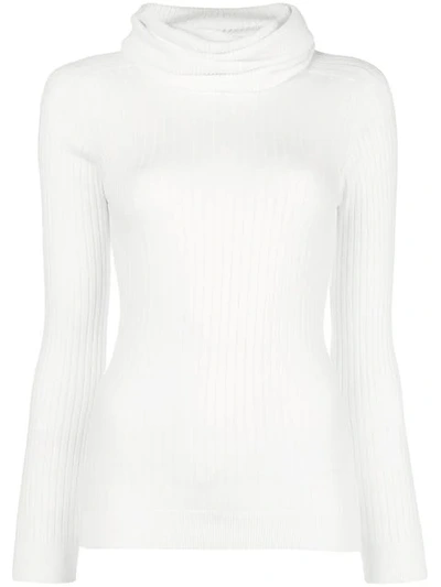 Courrèges Turtleneck Rib Knit Sweater In White