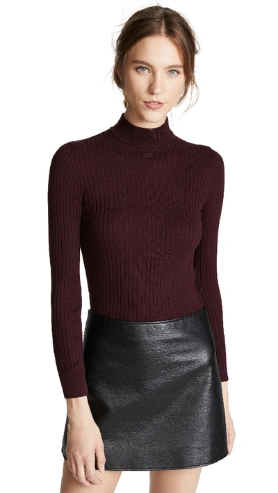 Courrèges High Neck Sweater In Burgundy