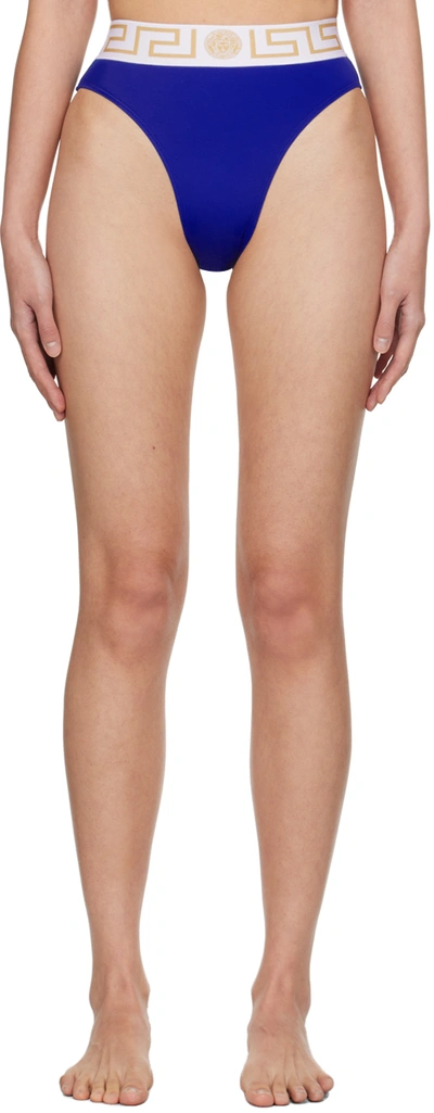 Versace Vita Jacquard-trimmed Bikini Briefs In 2ur30 Blue-wh Gold