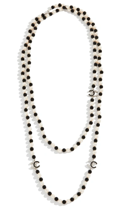 Chanel Crystal Cc Necklace In Cream/black