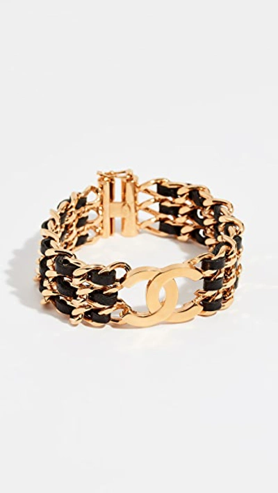 Pre-owned Chanel Leather Bracelet In Gold/black