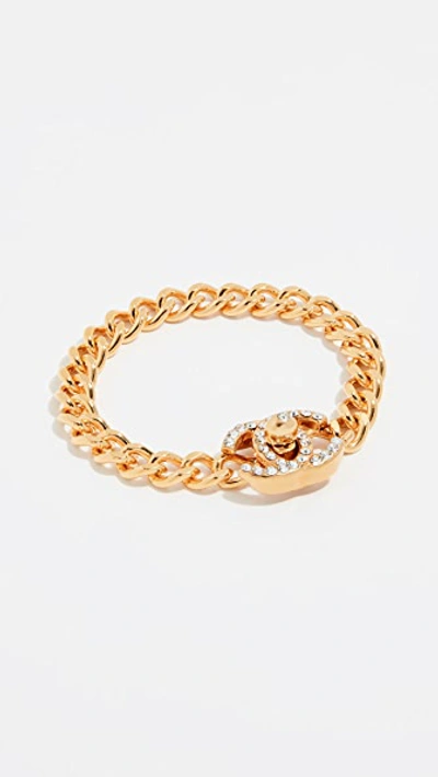 Pre-owned Chanel Small Crystal Turn Lock Bracelet In Yellow Gold