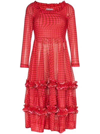 Molly Goddard Kelly Gingham Mesh Dress In Pink/purple