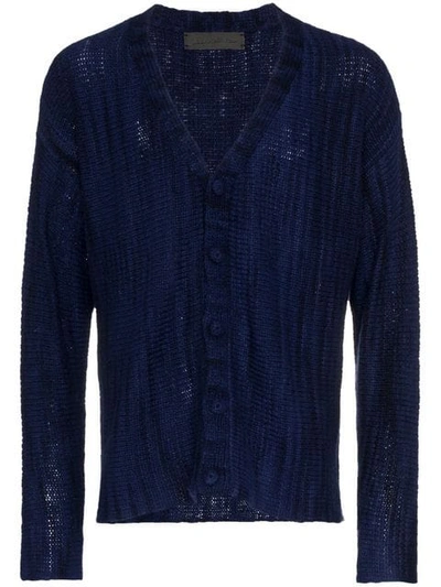 The Elder Statesman Navy Vertical Stripe Cashmere Cardigan In Blue