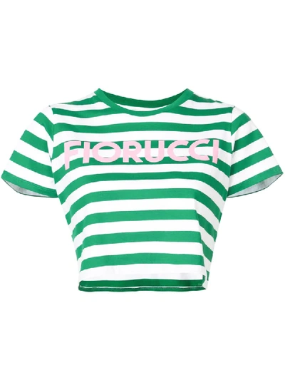 Fiorucci Striped Logo Printed Cropped T In Green
