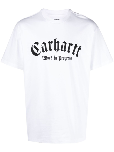Carhartt Onyx Script Brand-print Organic Cotton-jersey T-shirt In White Black