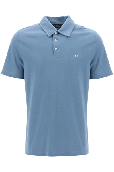 A.p.c. Austin Polo Shirt With Logo Embroidery In Blue