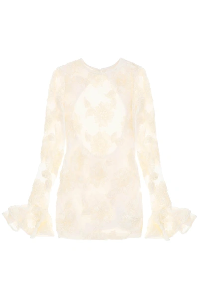 Rotate Birger Christensen Mesh Mini Dress With Floral Embroideries In Neutral