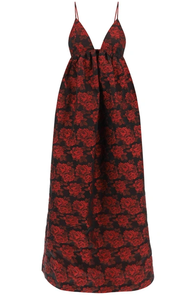 Ganni Maxi Dress In Floral Jacquard In Red