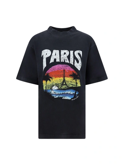 Maison Margiela Paris Tropical棉质针织t恤 In Faded Black/white