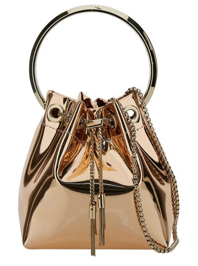 Jimmy Choo 'bon Bon' Mini Gold-tone Handbag With Metal Bracelet Handle In Mirror Fabbric Woman In Metallic