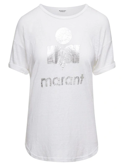 Isabel Marant Étoile 'koldi' White Crewneck T-shirt With Contrasting Logo In Linen Woman Isabel Marant Etoile