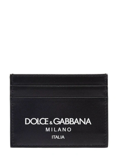 Dolce & Gabbana Black Card-holder With Contasting Logo Print In Leather Man