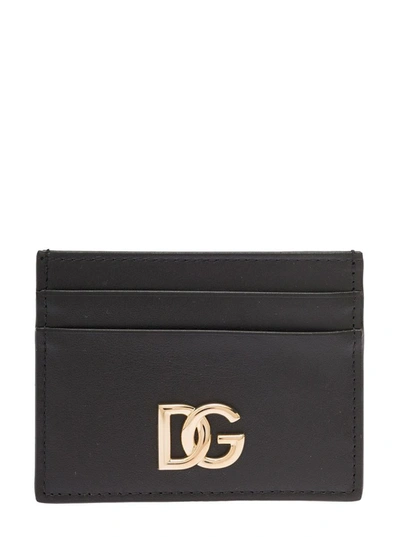 Dolce & Gabbana Black Leather Card Holder With Logo Buckle  Woman