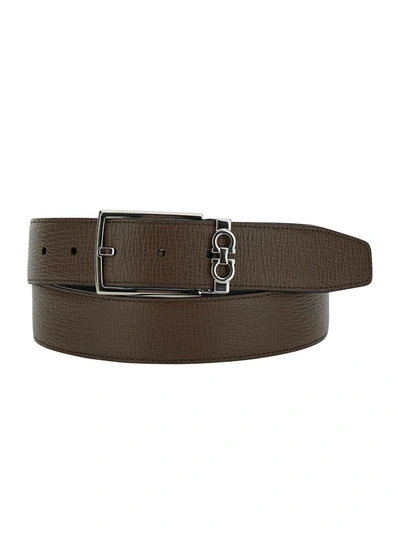 Ferragamo Brown Belt With Gancini Detail In Leather Man