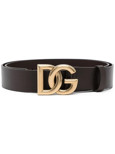 Dolce & Gabbana Brown Leather Belt With Dg Buckle