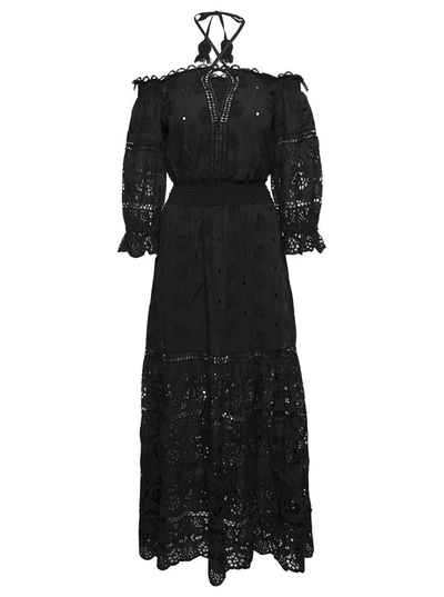 Temptation Positano Embroidered Off-shoulder Maxi Dress In Black Cotton Woman