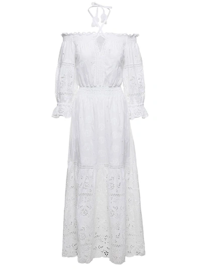 Temptation Positano Embroidered Off-shoulder Maxi Dress In White Cotton Woman