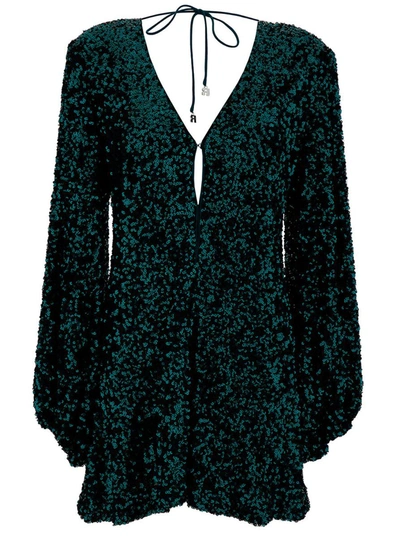 Rotate Birger Christensen Mini Green Dress With V Neckline And All-over Paillettes In Recycled Fabric Woman