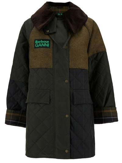 Barbour Multicolor Patchwork Jacket With Double Logo In Waxed Fabric Woman In Green