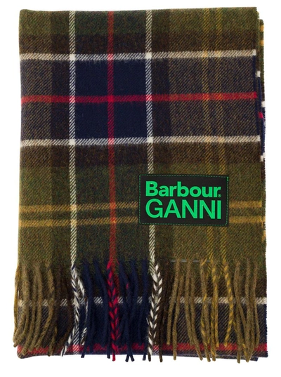 Barbour Multicolor Scarf With Check Motif And Double Logo In Wool Woman In Green