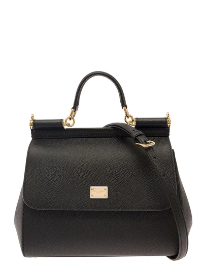Dolce & Gabbana White Sicily Medium White Handbag In Grained Leather  Woman In Black