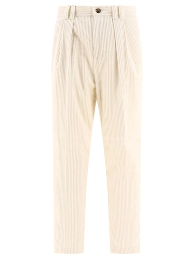 Brunello Cucinelli Cotton Wide Wale Corduroy Trousers In White