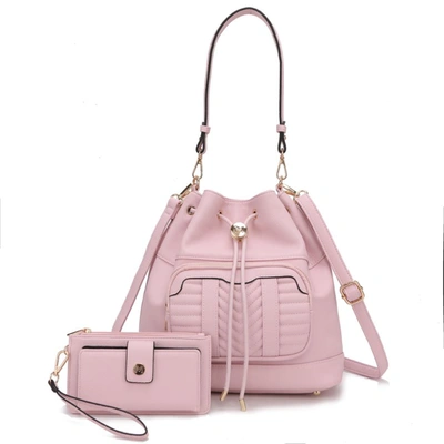 Mkf Collection By Mia K Ryder Vegan Leather Women's Shoulder Bag With Wallet - 2 Pieces In Pink