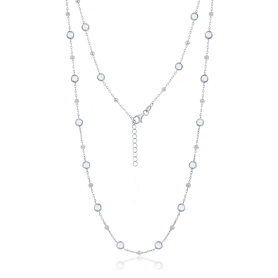 Simona Sterling Silver Bezel-set Cz & Bead Station Necklace (white, Green, Blue, Or Red)