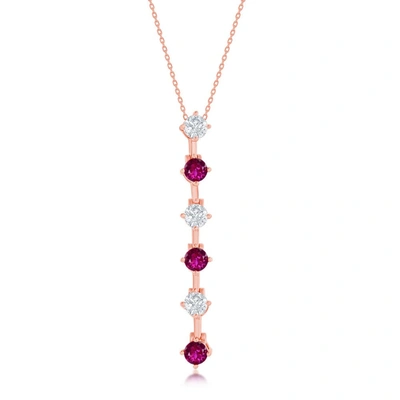 Simona Sterling Silver Round Cz Long Pendant Necklace- Sterling Silver, Rose Gold Or Gold Plated In Red